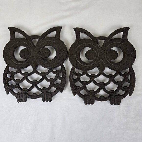 Pair of Cast Iron Owl Trivets Vintage Metal Hot Pots Dishes Kitchen Dining Decor - Picture 2 of 7
